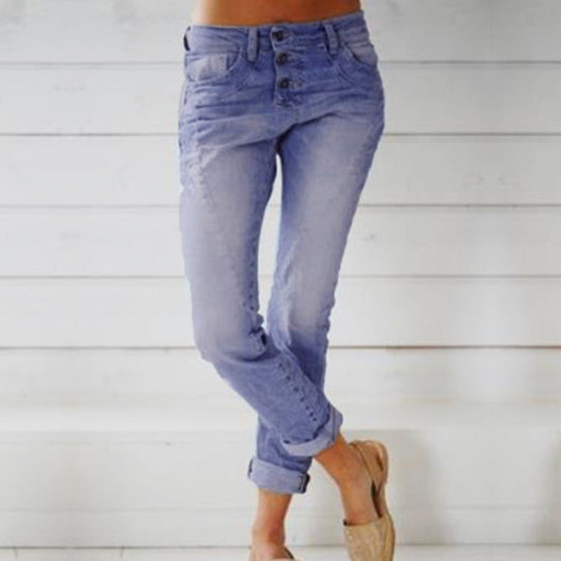 Damen-Jeans, schlanke, schlankmachende Hose mit geradem Bein