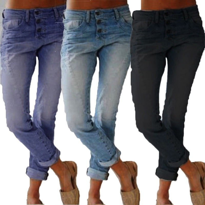 Damen-Jeans, schlanke, schlankmachende Hose mit geradem Bein