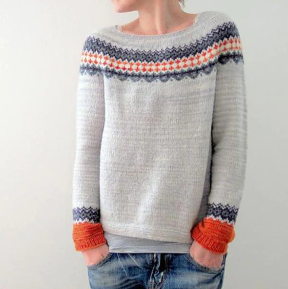 Round Neck Color Contrast Loose Fashion Pullover