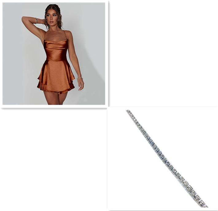 Sommer neues europäisches und amerikanisches elegantes, schlankes Strap-Satin rücken loses Schnürung-A- Line-Kleid Frauen