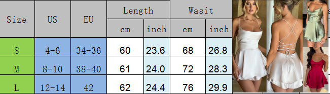 Sommer neues europäisches und amerikanisches elegantes, schlankes Strap-Satin rücken loses Schnürung-A- Line-Kleid Frauen