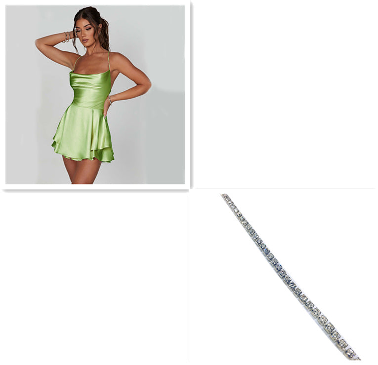 Sommer neues europäisches und amerikanisches elegantes, schlankes Strap-Satin rücken loses Schnürung-A- Line-Kleid Frauen