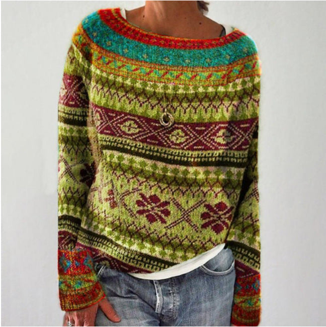 Round Neck Color Contrast Loose Fashion Pullover