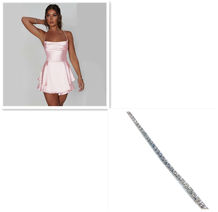 Sommer neues europäisches und amerikanisches elegantes, schlankes Strap-Satin rücken loses Schnürung-A- Line-Kleid Frauen