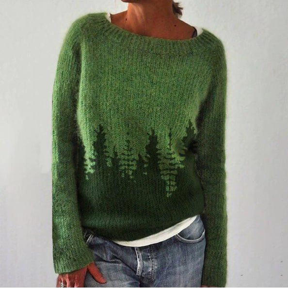 Round Neck Color Contrast Loose Fashion Pullover
