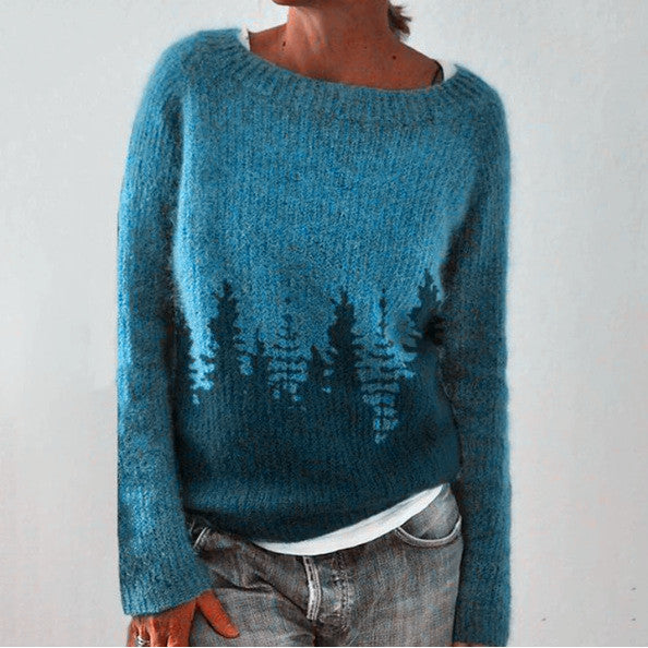 Round Neck Color Contrast Loose Fashion Pullover