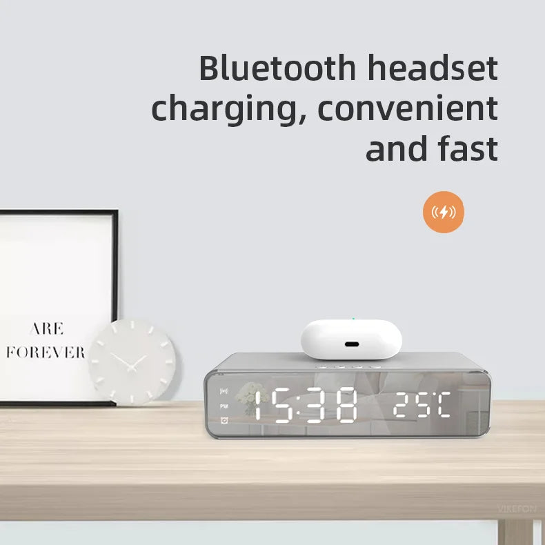 LED Electric Alarm Clock With Wireless Charger Desktop Digital Despertador Thermometer Clock HD Mirror Clock Watch Table Decor