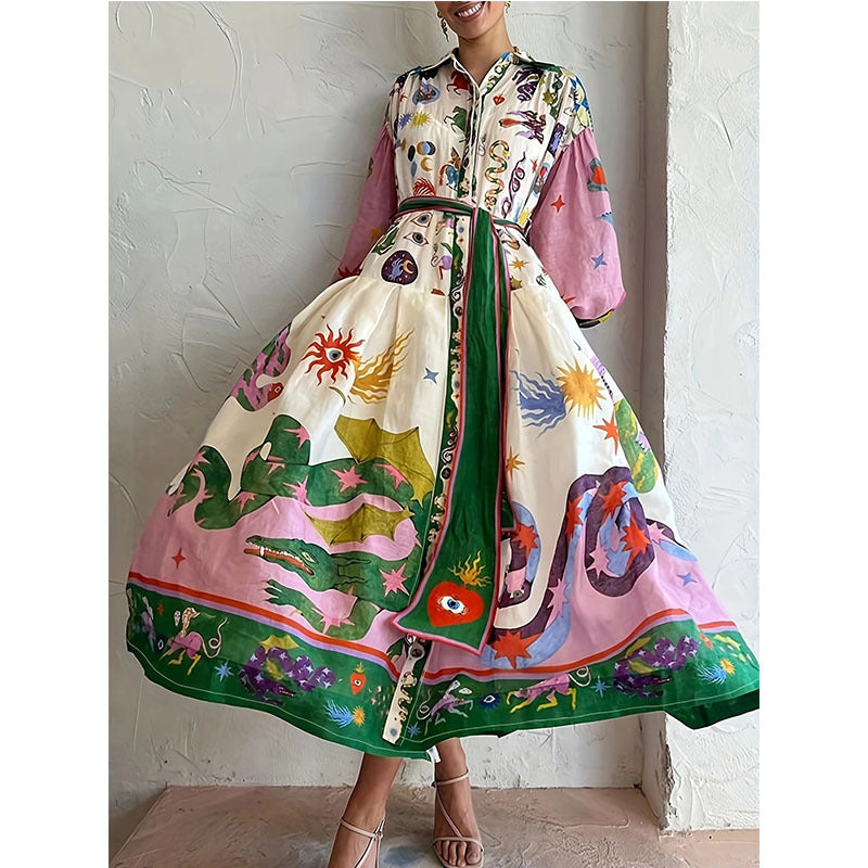 Modebedrucktes Langarmkleid