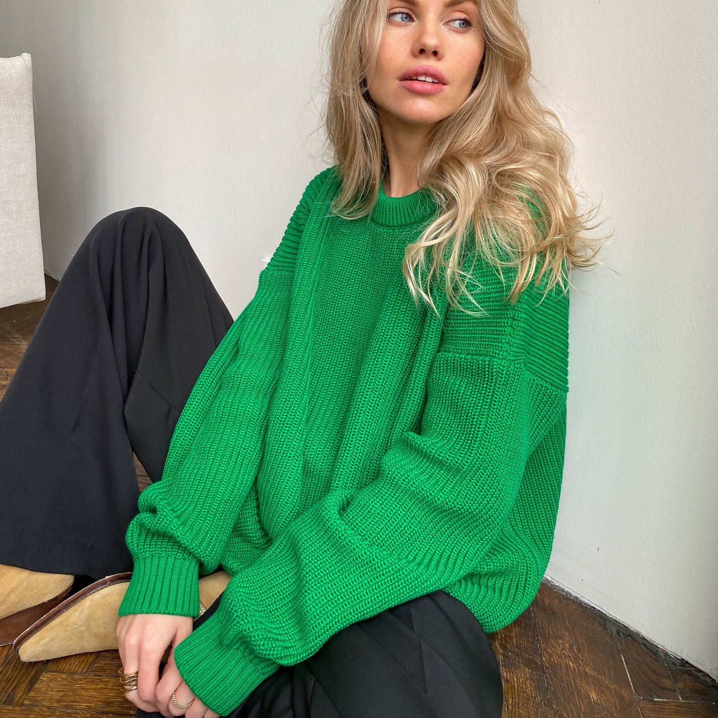 Damen-Strickwaren mit Rundhalsausschnitt, lockeres einfarbiges Pullover
