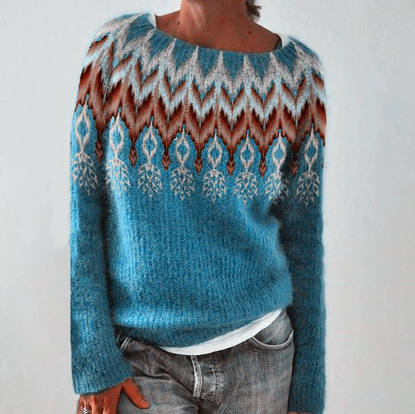 Round Neck Color Contrast Loose Fashion Pullover