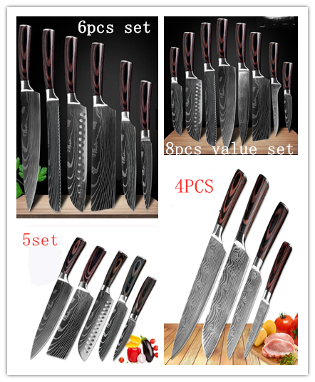 Spezialset für Küche, 6-teiliges Set oder 8-teiliges Set mit Messern, Kochmesser, Küchenmesser.