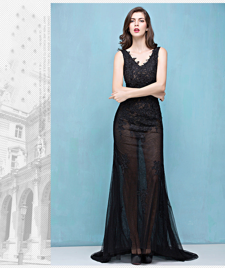 Spitzen Sexy Transparentes Meerjungfrau-Abendkleid