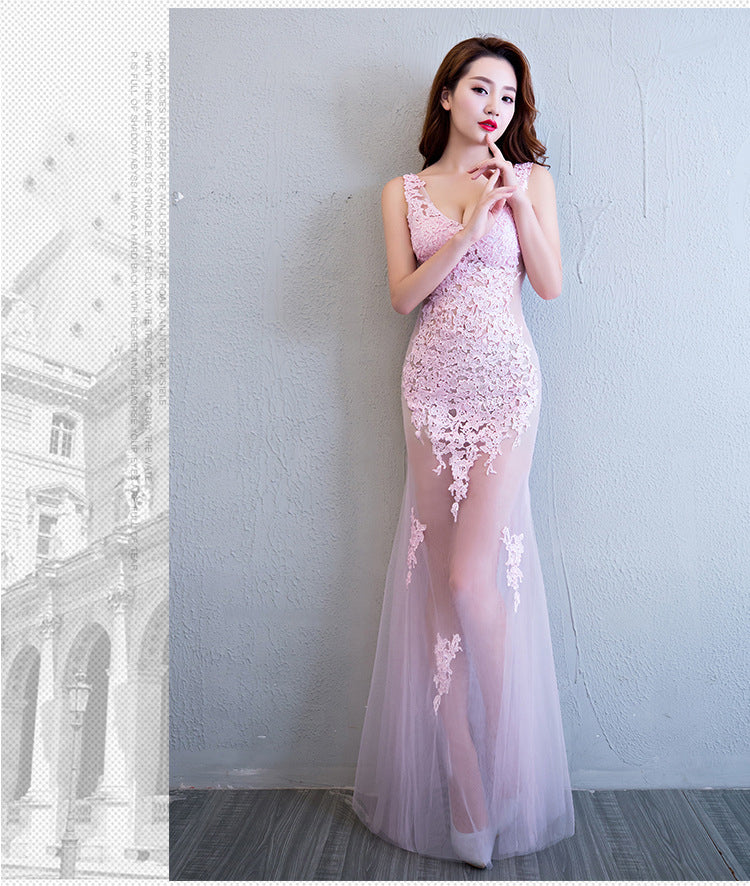 Spitzen Sexy Transparentes Meerjungfrau-Abendkleid