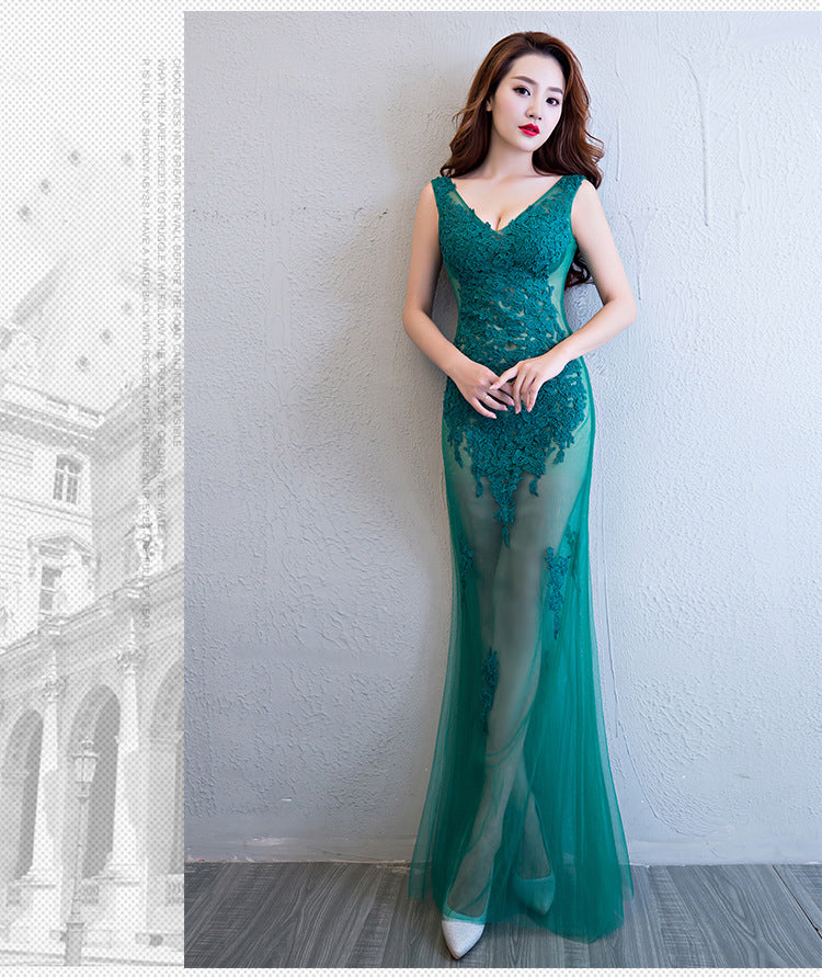 Spitzen Sexy Transparentes Meerjungfrau-Abendkleid