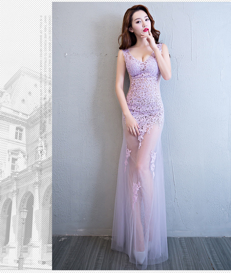 Spitzen Sexy Transparentes Meerjungfrau-Abendkleid
