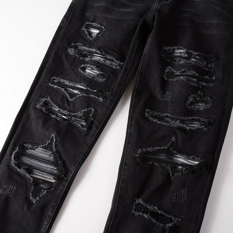 Grau Weiß gefärbte elastische Slim Fit Schwarze Jeans für Herren