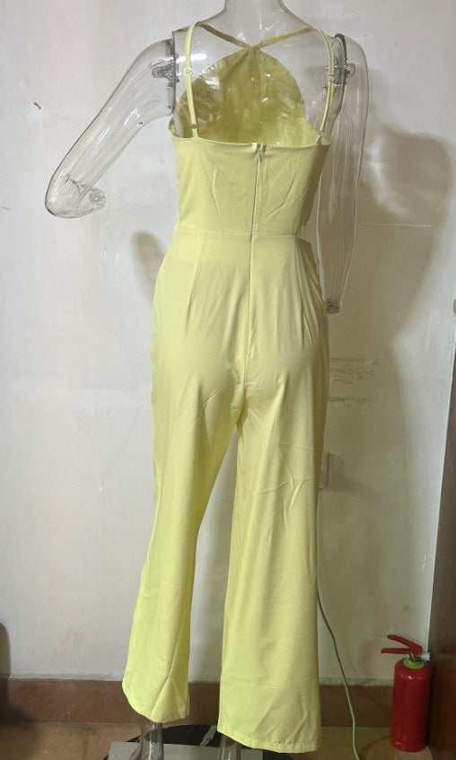 Modischer, einfarbiger Damen-Overall mit weitem Bein