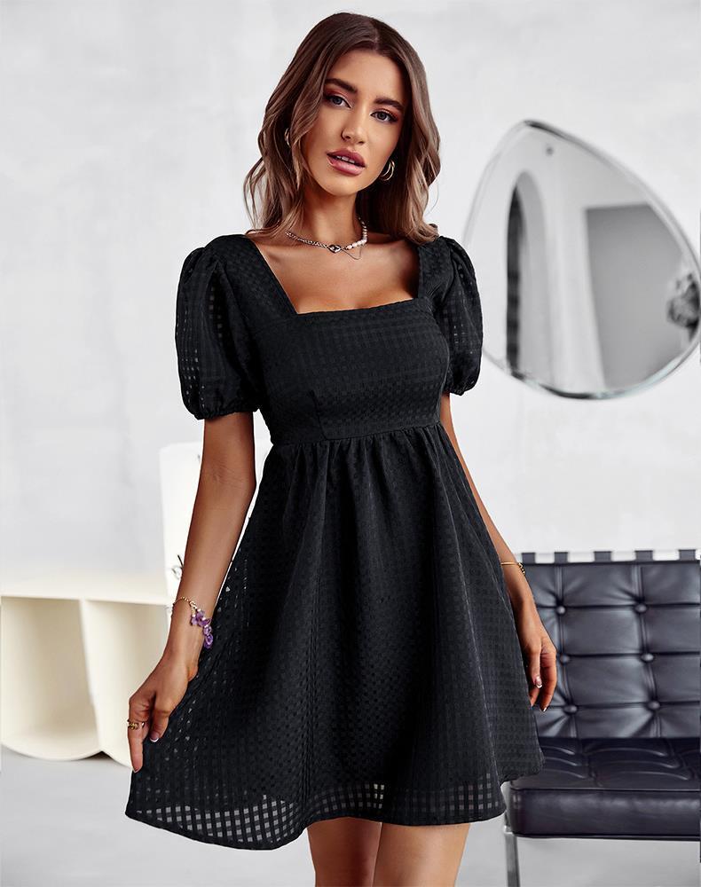 Sommer einfarbig elegantes französisches quadratisches Kragen kleid