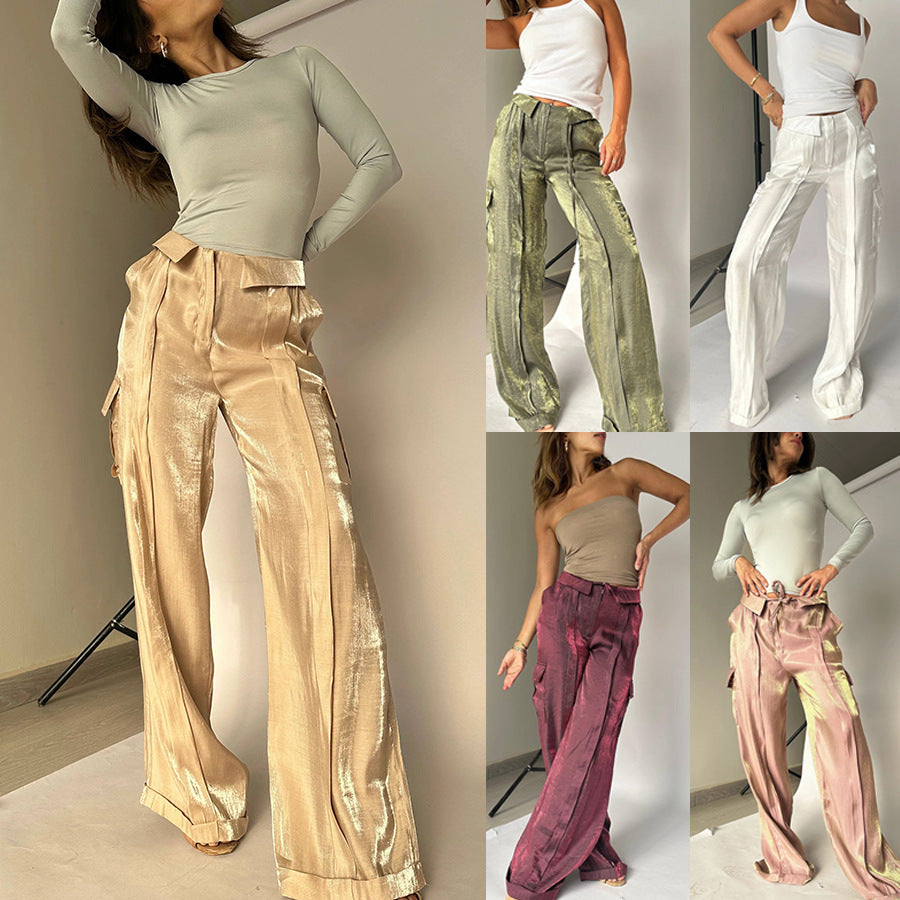 Ins-Stil, lockere, gerade Hose mit Multi-Pocket-Design, neue Mode, lässige Urlaubshose, Damenbekleidung