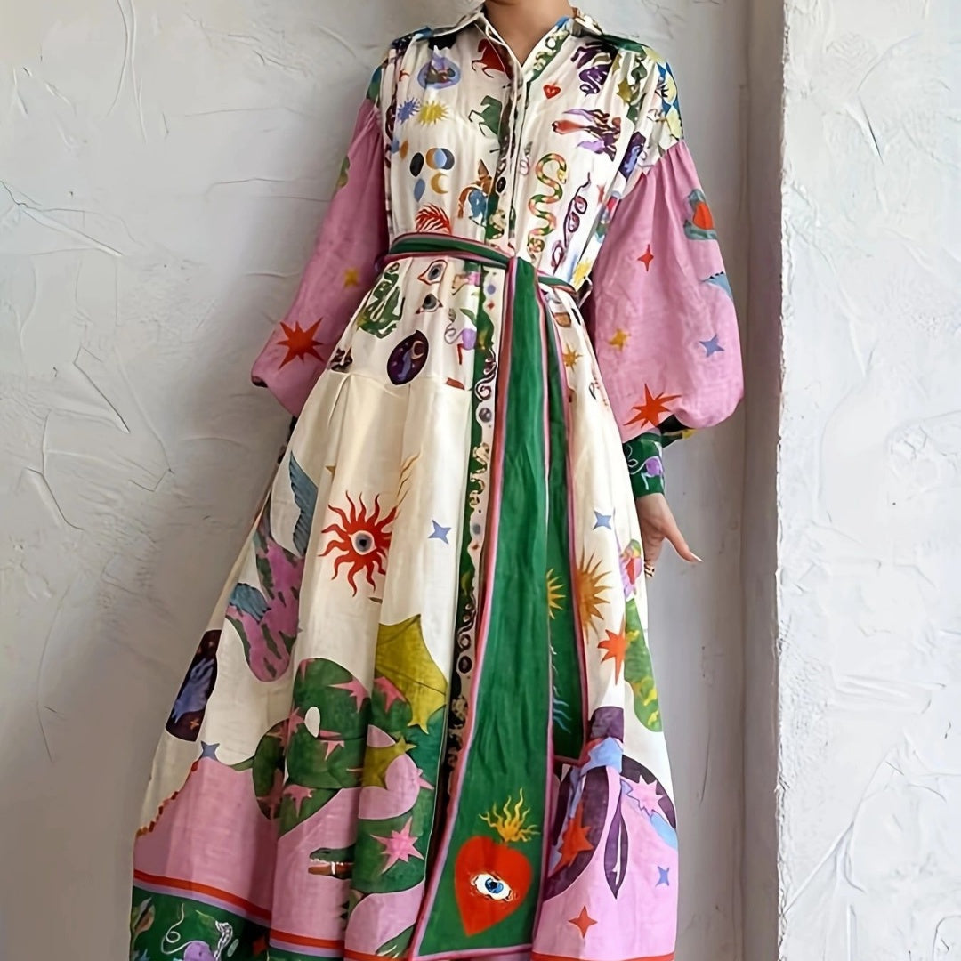 Modebedrucktes Langarmkleid