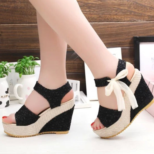 Damen Sommerschuhe Keilabsatz Sandalen Party Plateau High Heels