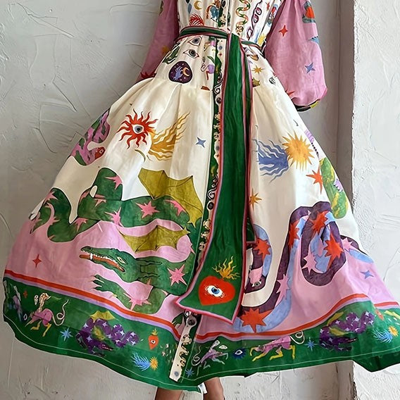 Modebedrucktes Langarmkleid