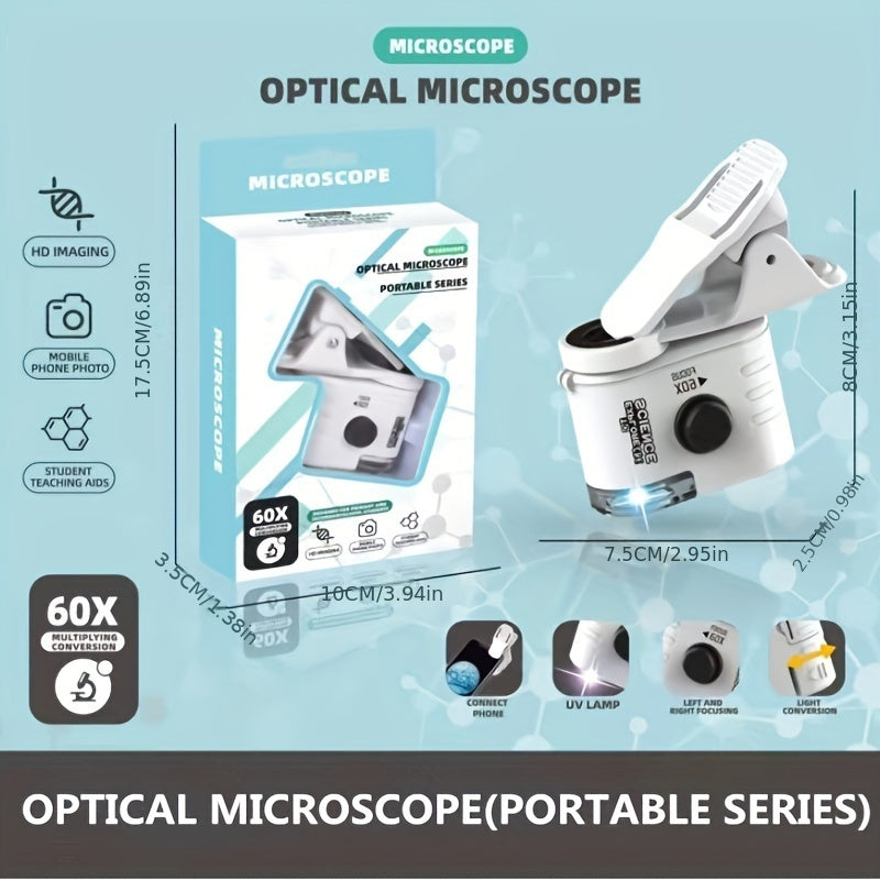 Mini-Handy-Mikroskop, 60x Taschen mikroskop, tragbares, beleuchtetes LED-Vergrößerung endoskop mit einem Handy-Adapter-Clip