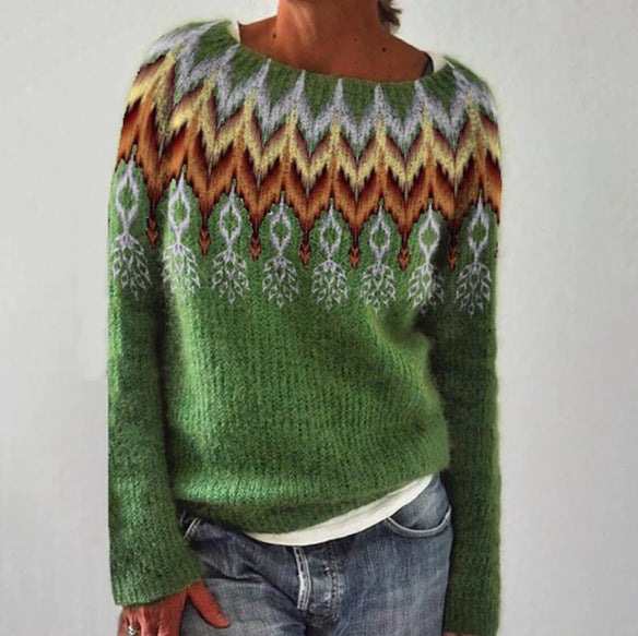 Round Neck Color Contrast Loose Fashion Pullover