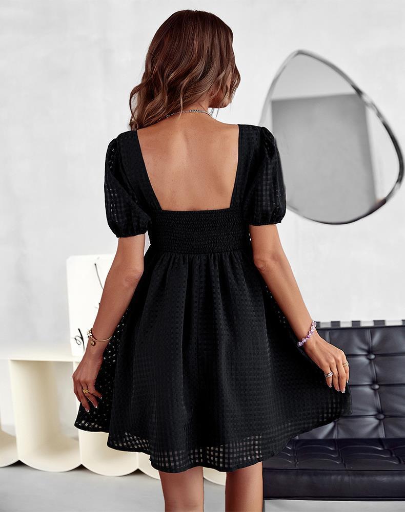 Sommer einfarbig elegantes französisches quadratisches Kragen kleid