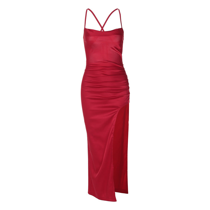 Damen bekleidung Reine Farbe Halter rücken loses, dünnes Gürtel-Hüft tasche Kleid