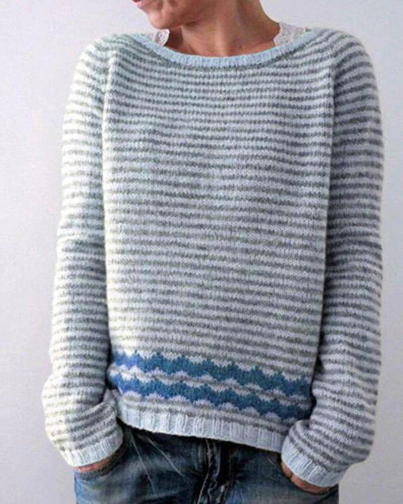 Round Neck Color Contrast Loose Fashion Pullover