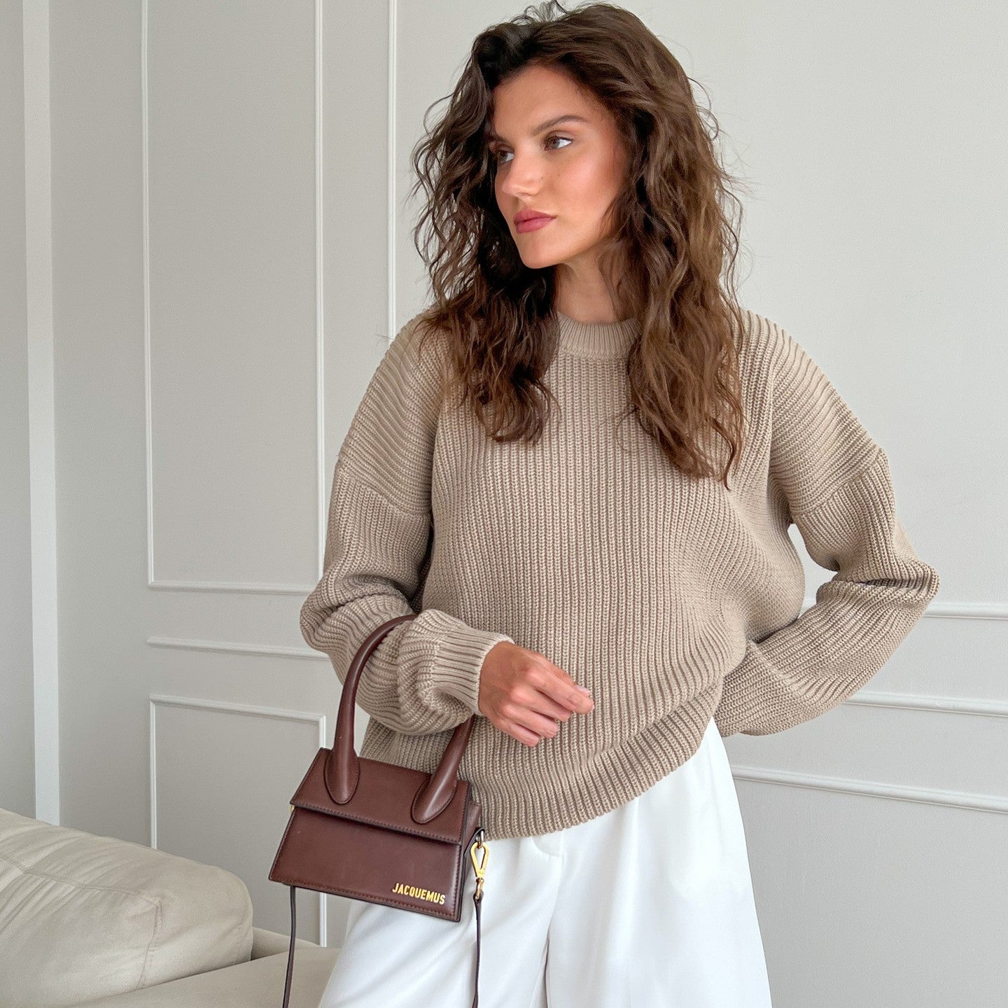Damen-Strickwaren mit Rundhalsausschnitt, lockeres einfarbiges Pullover