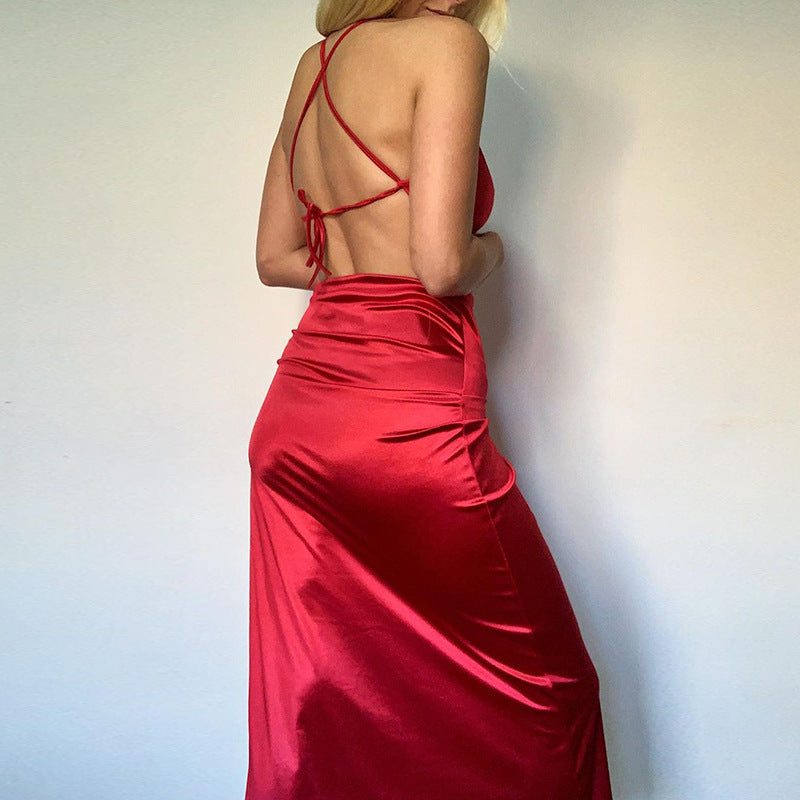 Damen bekleidung Reine Farbe Halter rücken loses, dünnes Gürtel-Hüft tasche Kleid
