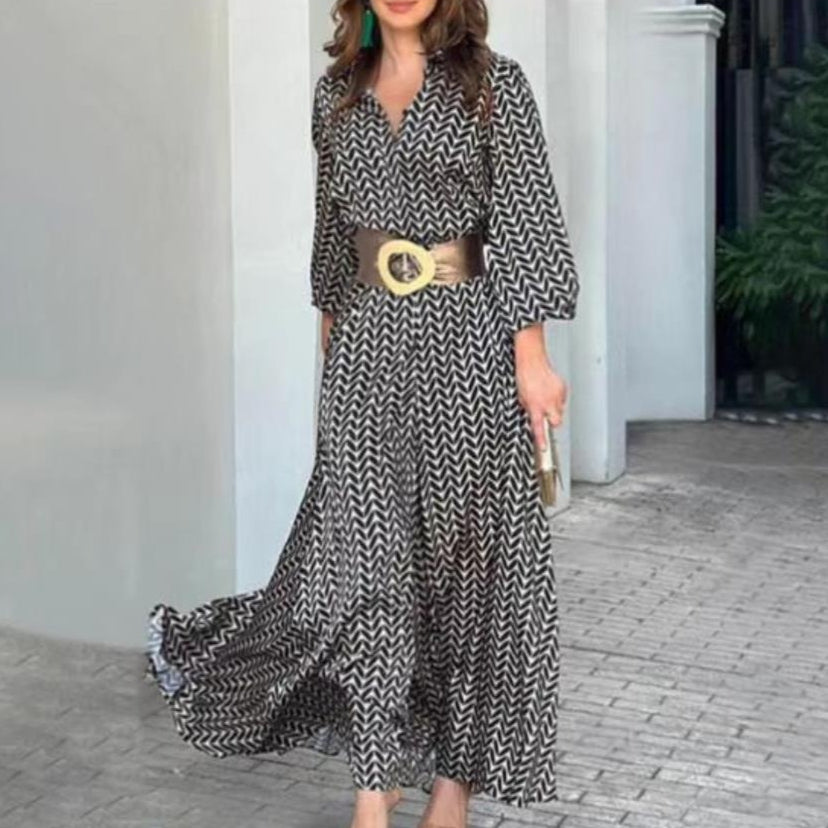 Damen-Mode lässig kleines, florales Kleid mit V-Ausschnitt, schlankes, langärmliges Kleid