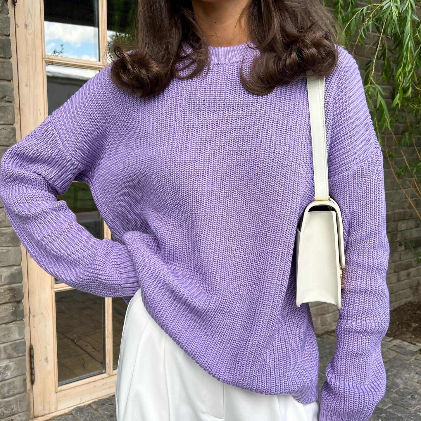 Damen-Strickwaren mit Rundhalsausschnitt, lockeres einfarbiges Pullover