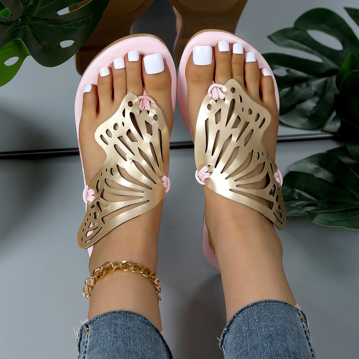 Mode Schmetterling Flip-Flops Sommer Sandalen für Frauen Casual Strands chuhe Neue flache Slides mit niedrigem Absatz
