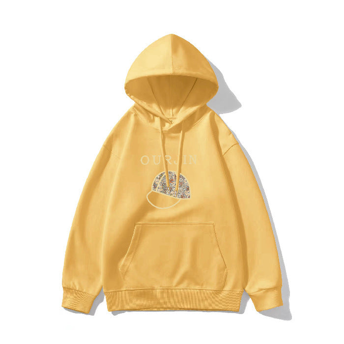 Winter Hooded . Casual Printed Top