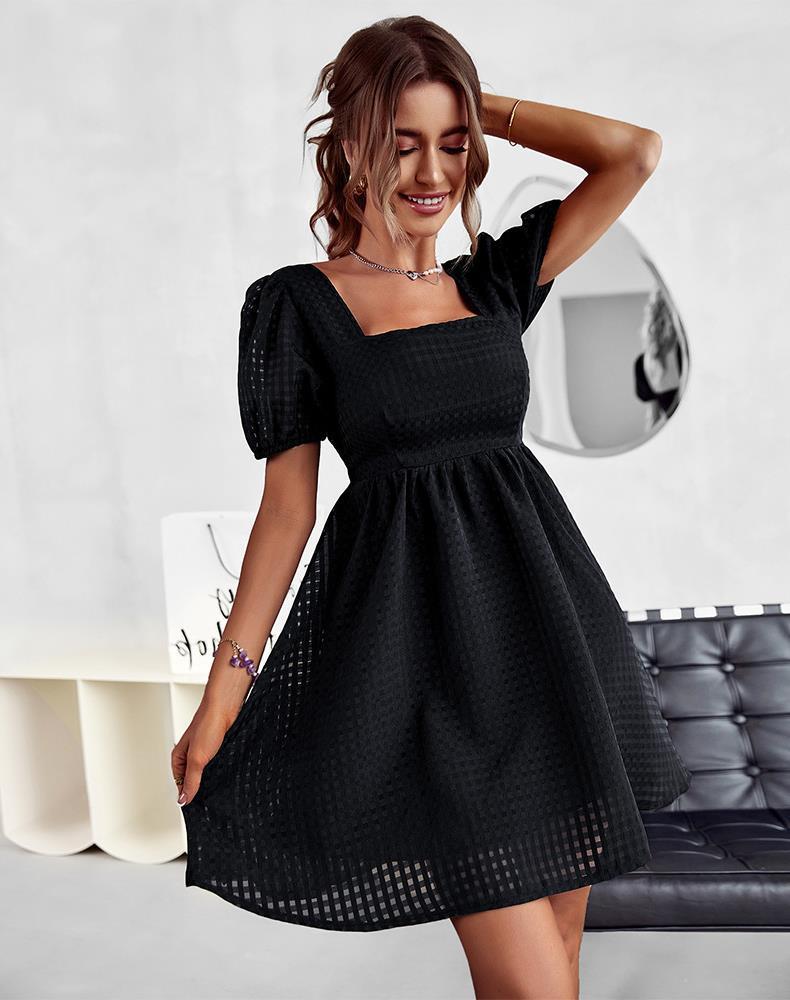 Sommer einfarbig elegantes französisches quadratisches Kragen kleid