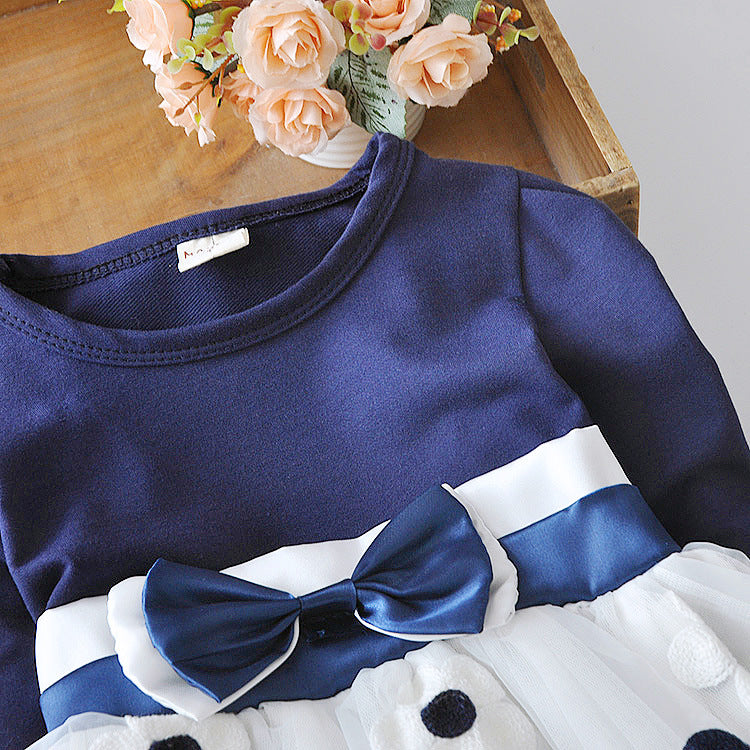 Mädchen Blumenschleife Langarmkleid