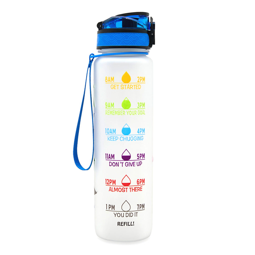 1L Tritan Abnehm-Wasserflasche mit Zeitmarkierung für Sport und Fitness.