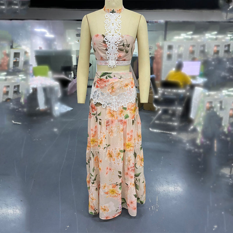 Florale Spitzen-Top & Rock-Sets