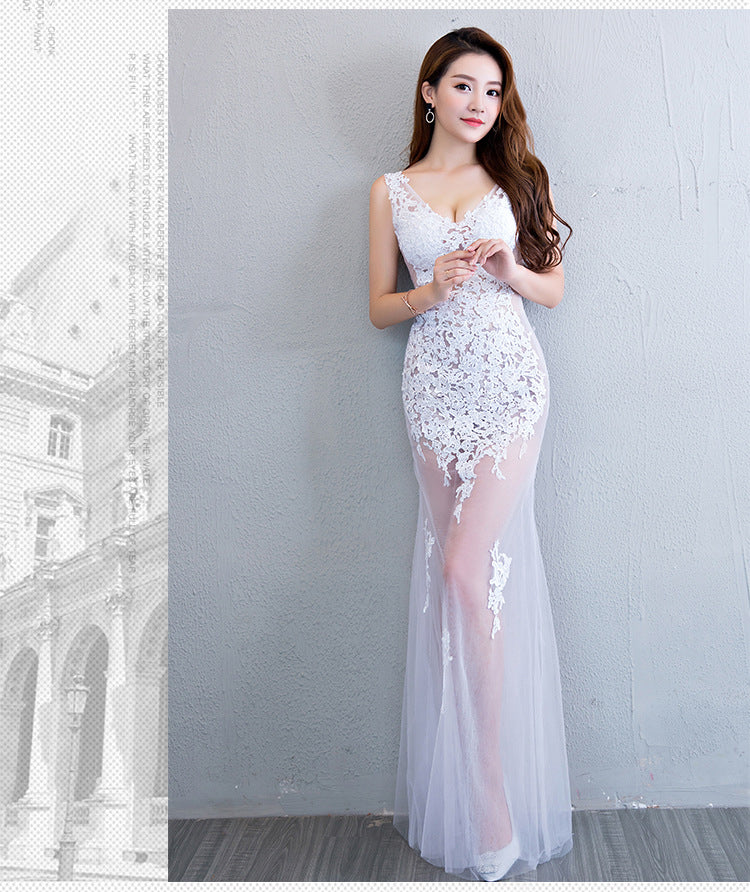 Spitzen Sexy Transparentes Meerjungfrau-Abendkleid