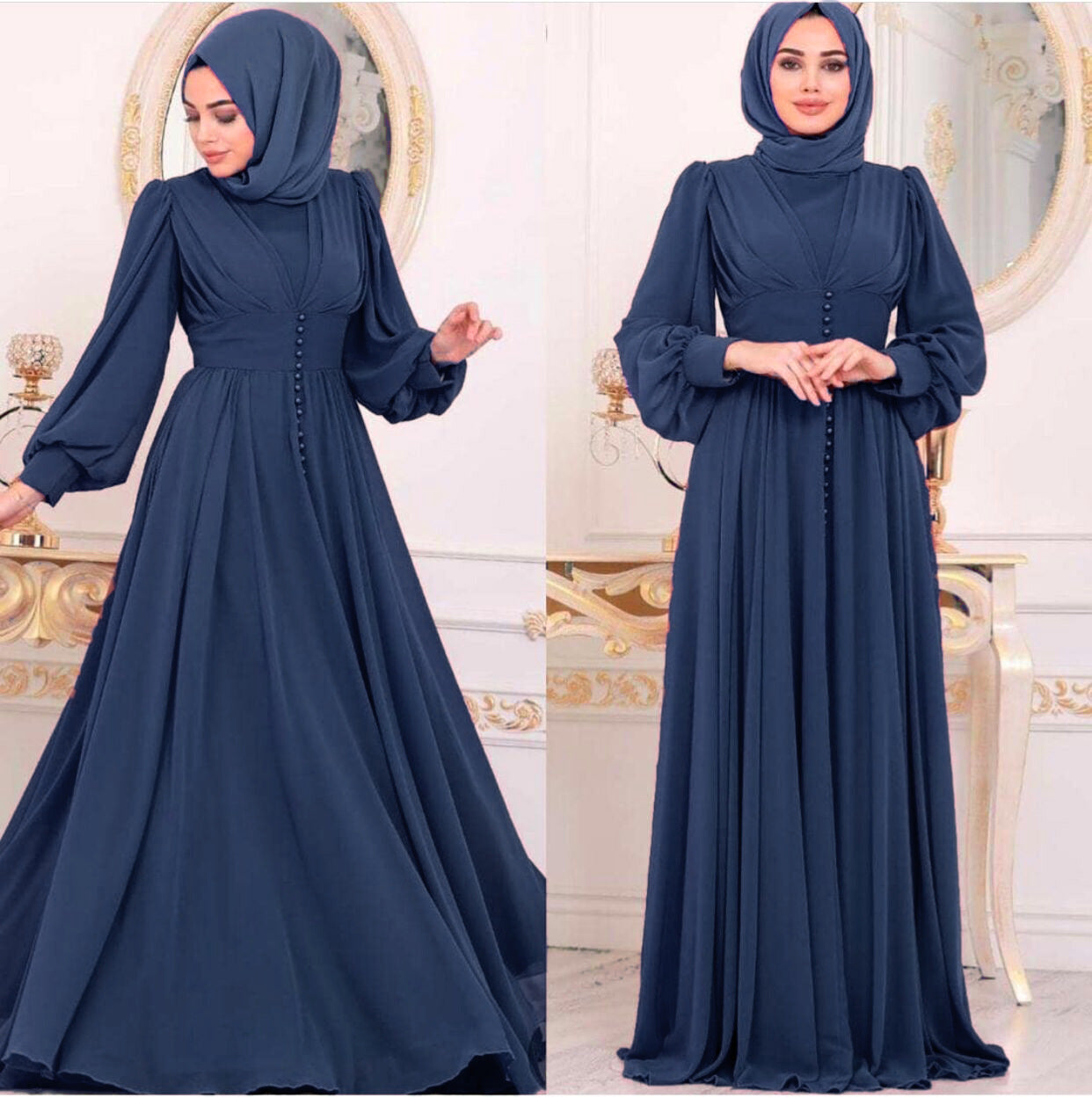 Langärmliges Chiffon-Kleid