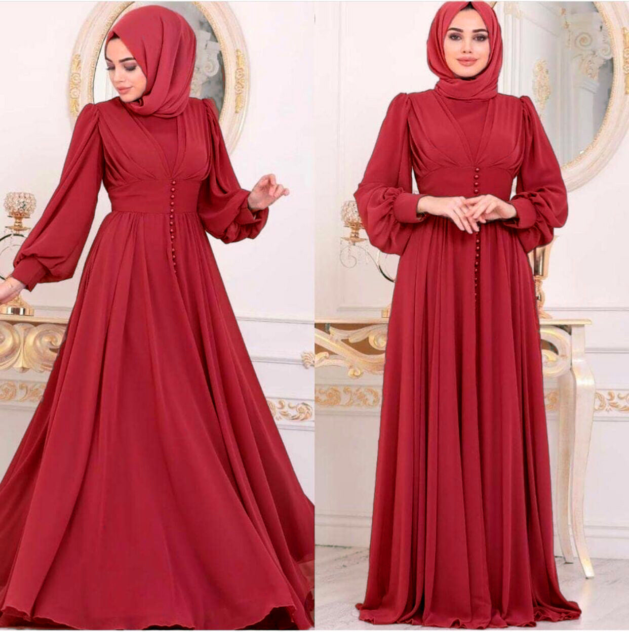 Langärmliges Chiffon-Kleid
