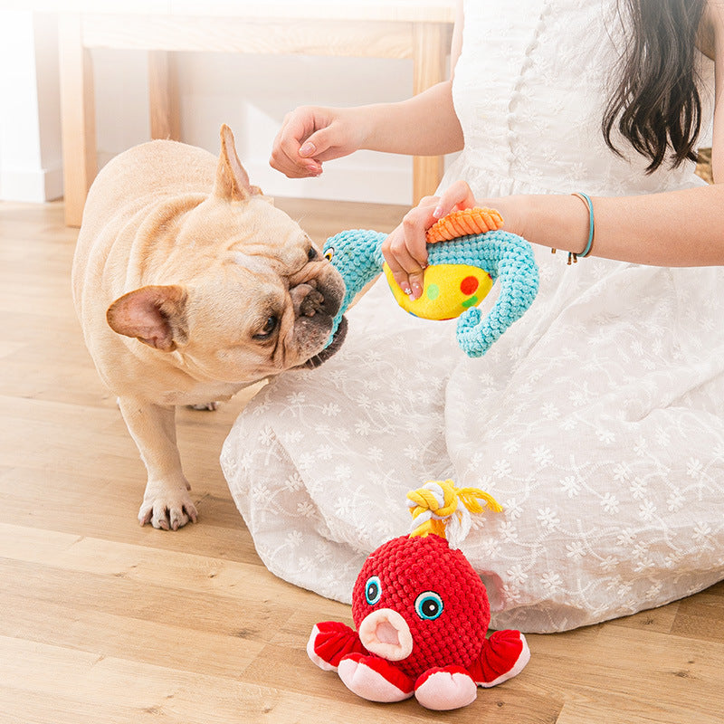 Plüschspielzeug für Hunde, widerstandsfähig gegen Beißen, Zähne und Geräusche machend.