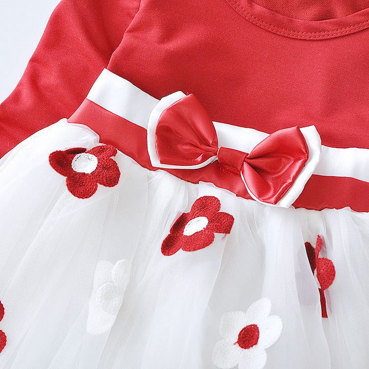 Mädchen Blumenschleife Langarmkleid