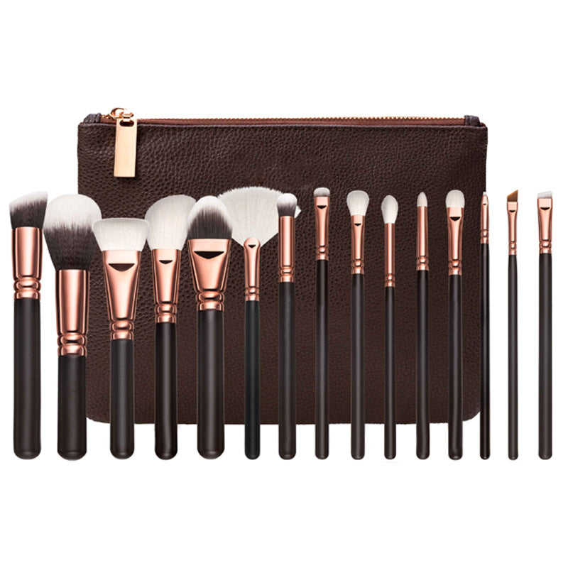 15 Make-up-Pinsel mit Tasche - Roségold-Make-up-Pinselset