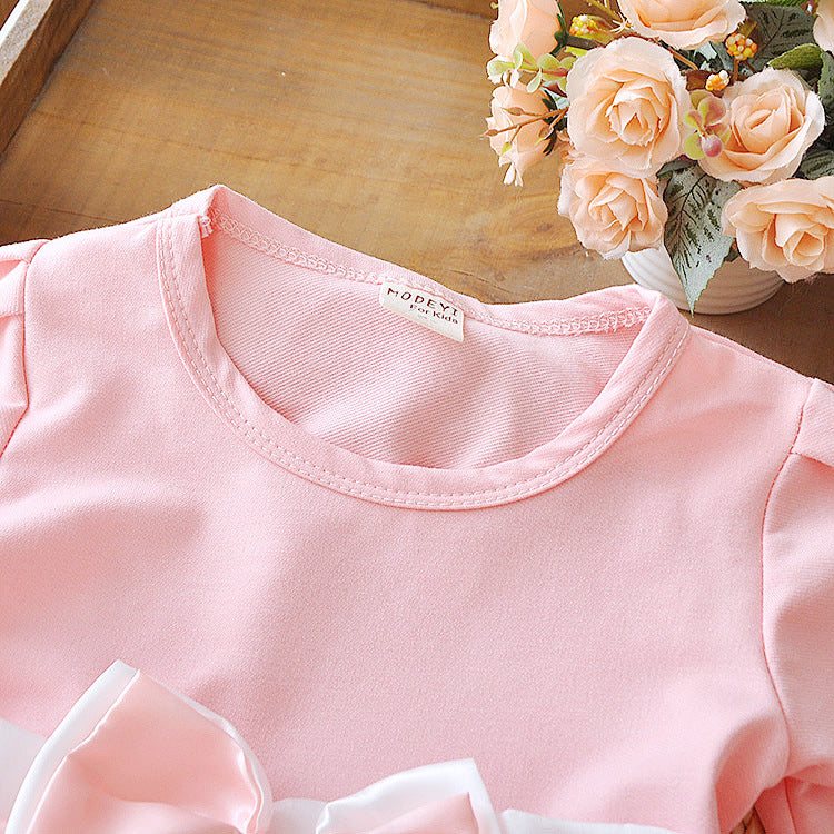 Mädchen Blumenschleife Langarmkleid