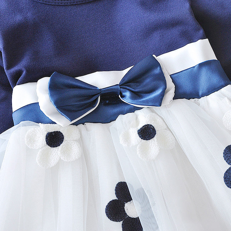 Mädchen Blumenschleife Langarmkleid