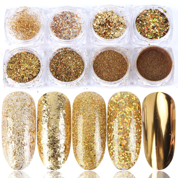8 x Gemischtes Glitzer-Nail-Art-Puder-Flakes-Set